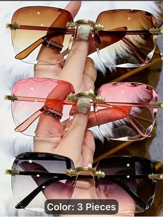 Accessories - Three-Piece Rimless Gradient Sunglasses Set - Brown, Pink, Black